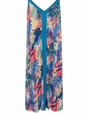 Shoreline Teal Multicolor Tropical Print Maxi Dress